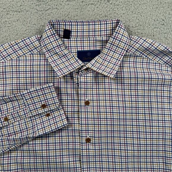 David Donahue Shirt Men's XXL Plaid Long Sleeve Button Up Dress Performance - Picture 1 of 9